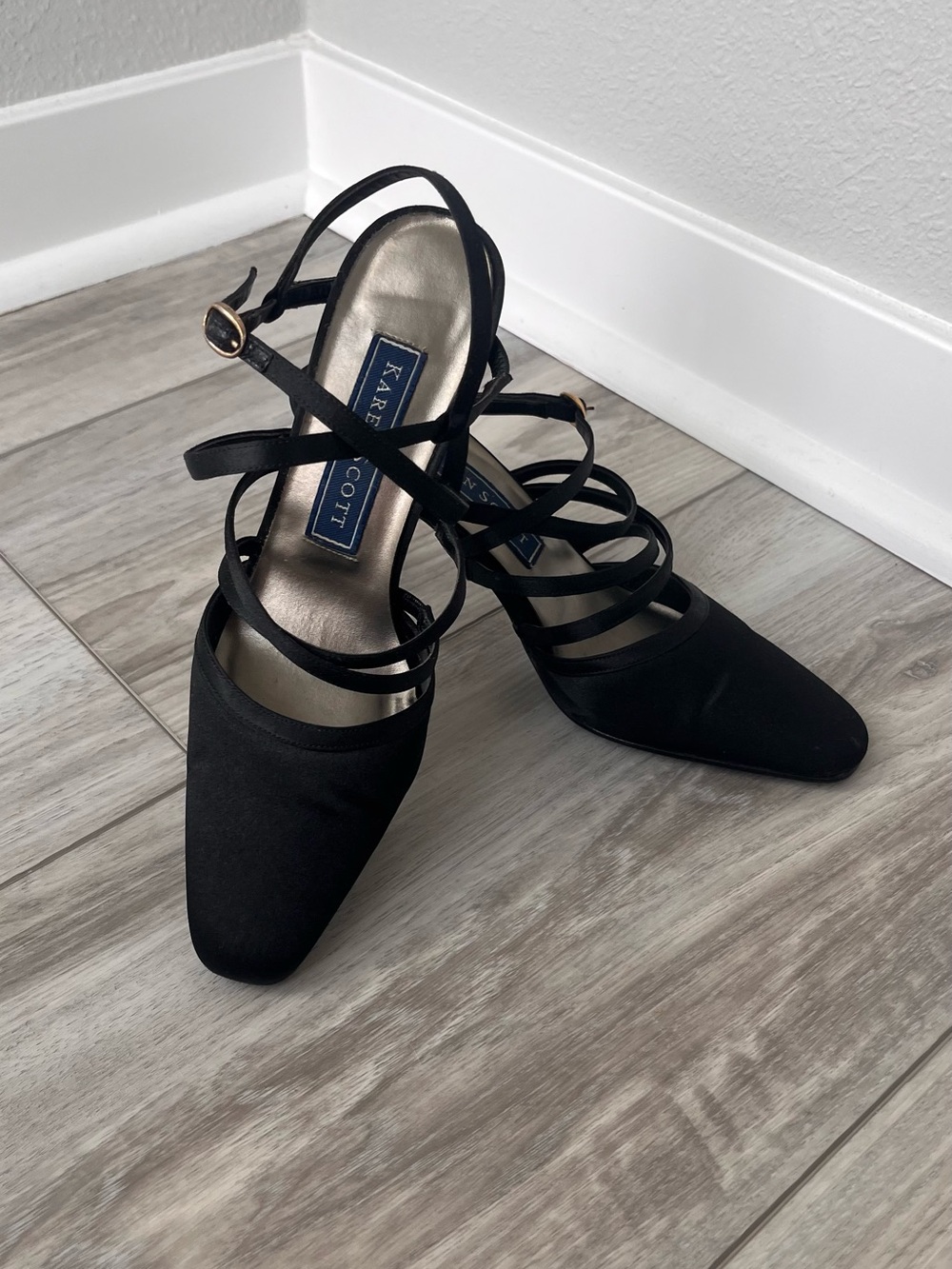 Vintage Karen Scott Black Strappy Pointed-Toe Heels